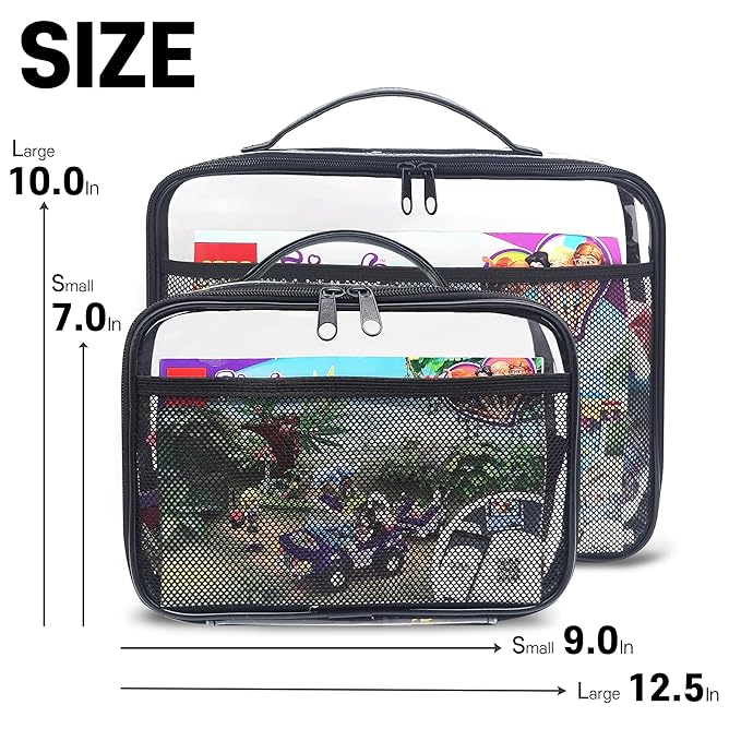 holay 4 Packs PVC Zippered Blocks Set, Toy, Clay, Board game Storage Organizer Case (Name Tag, Manual Pocket) (Black, Small)