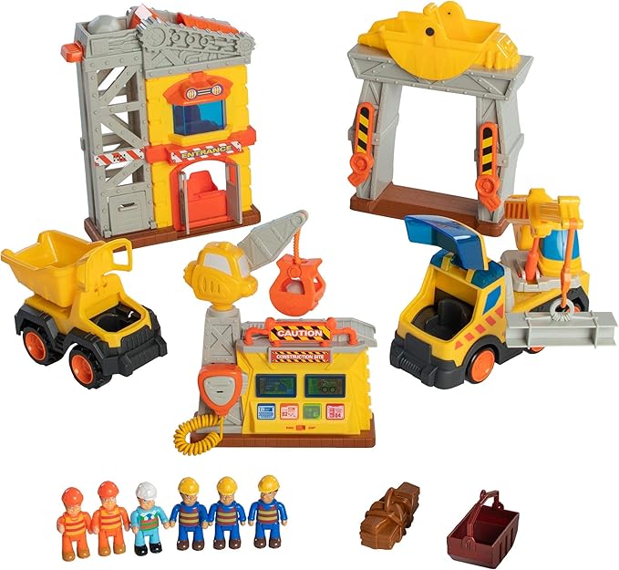 Fat Brain Toys Construction Site Playset - Multilingual Imaginative Play, Ages 3+