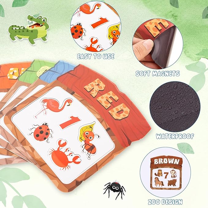 10Pcs Magnetic Color Sorting Set 60 Fridge Magnets for Kids, Cute Animal Refrigerator Magnets for Kids Early Education Color Sorting Shape Matching