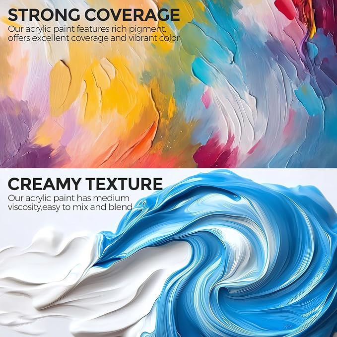 15 Colors Large Acrylic Paint Set (16.9 oz,500 ml), Bulk Acrylic Paint Non-Toxic Art Painting Supplies on Multi Surface Pumpkin Canvas Wood Craft Fabric Rock for Artist Kids with Color Wheel