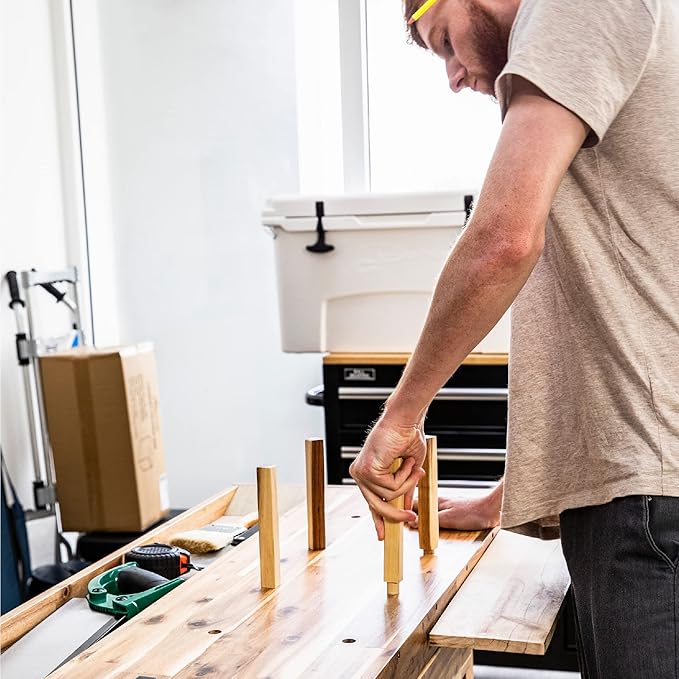 Olympia Tools 48-Inch Acacia Hardwood Workbench with Drawer - 330lbs Weight Capacity Heavy Duty Portable Wood Work Bench Table for Garage, Workshop, Home Storage - Woodworking Wooden Workbenches
