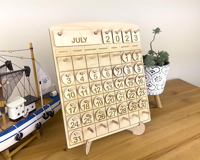 Wooden Toddler Calendar, Montessori Learning Toy, Homeschool Calendar, Days and Months Chart, Educational Gift for Kids, Preschool Learning