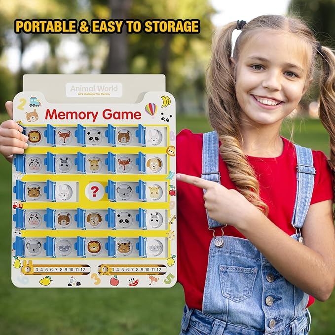 Matching Memory Game for Kids Ages 3 4 5 6 7 8 9, 8 Double-Sided Cards Board Games Toddler Travel Toys for 3-8 Years Old Boys Girls, Road Trip Essentials Airplane Car Activity Christmas Birthday Gifts