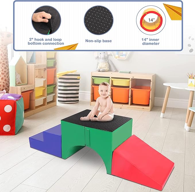 TOLEAD Tunnel/Ramps Foam Climber, Climb & Crawl Foam Activity Play Set for Toddlers and Kids, Safe Indoor Crawling Gym Equipment for,Infant,Baby Waterproof Easy to Clean
