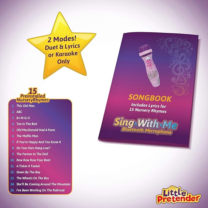 Kids Karaoke Microphone, Voice Changer Toys with 15 Pre-Installed Nursery Rhymes for Toddlers & Kid Age 3-5, Bluetooth Microphones for Singing, Microphone for Ages 3 4 5 6+ Years Old