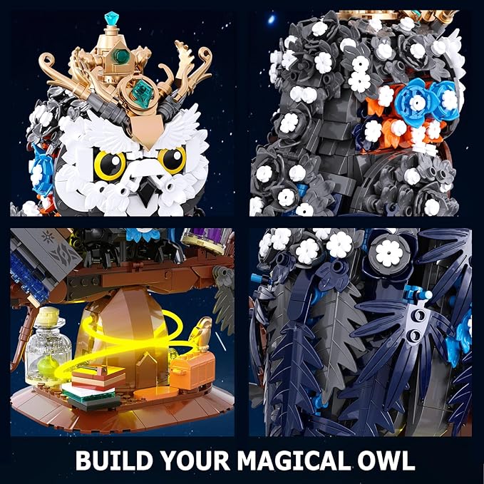 Ideas Magic Owl Flower Animal Building Set, MOC Collectible Bird Model, Compatible with Lego for Adults, Creative Gifts for Adults or Teens Kids 8+ (1288 Pcs)