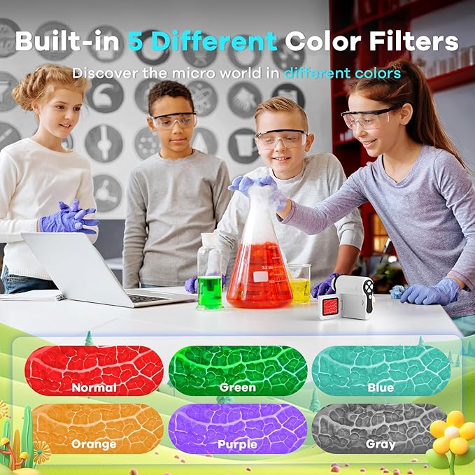 HP60 IPS Microscope for Kids: [Auto On & Off] [3-in-1] 2" Portable Handheld Microscope Miniscope, Pocket Mini Scope Educational Science Kit, Christmas Birthday Gifts for Kids, PC View, White