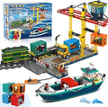 HOGOKIDS City Wharf Building Set with Crane - Includes Ship Train Truck, 4 Containers with Cargo Harbor Building Blocks | Large Construction Toy for for Adults Teens Kids Girls Boys 6-14+（1373PCS）