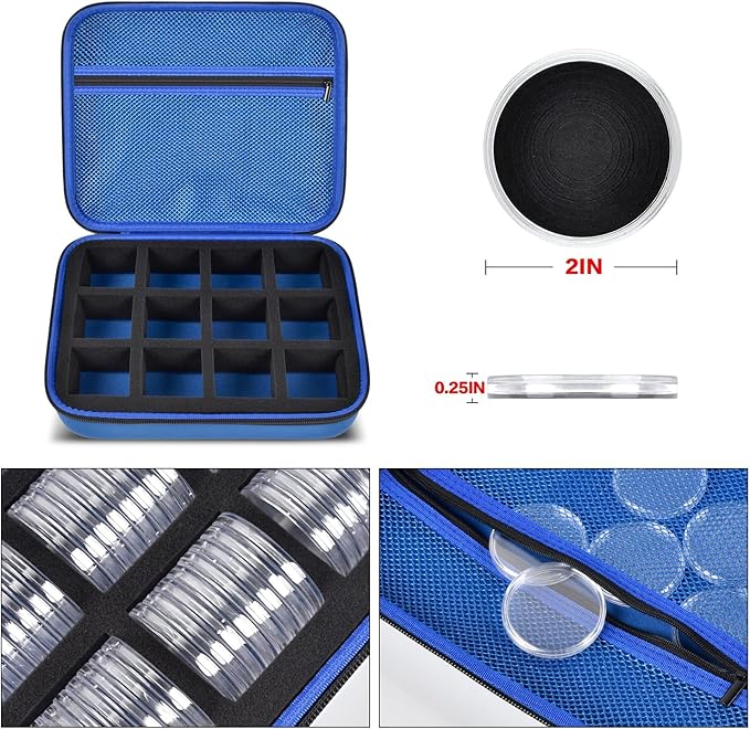 PAIYULE 96 Pieces 46mm Coin Capsules, with Foam Gasket and Plastic Storage Organizer Box, 6 Sizes (20/25/27/30/38/46mm) Coins Collector Case Holder for Coin Collection Supplies (Blue)