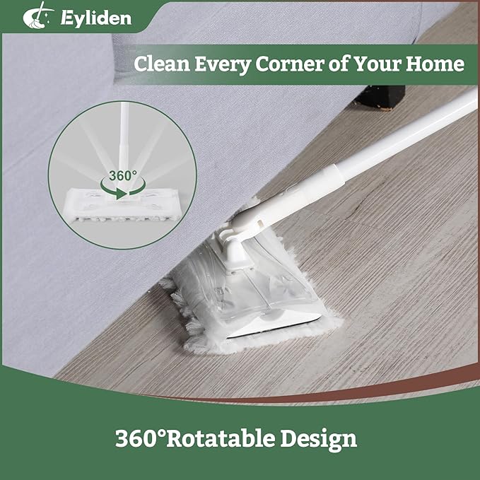 Eyliden Sweeper Mop with 58" Long Handle, 36 Disposable Refills - 12 Heavy-Duty Pet Hair Cleaning Pads, 24 Dry Sweeping Cloths, Dry Dust Mops Kit for Multi Surface Floor Cleaning (White)