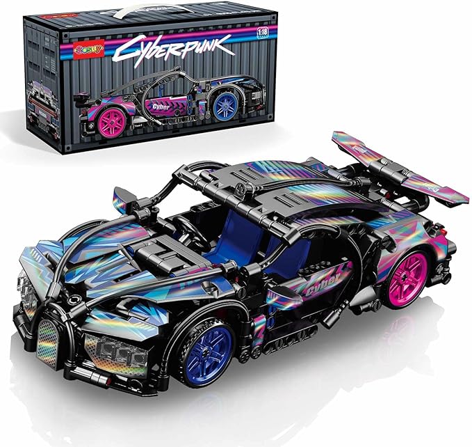 Sosuy Building-Block Race-Car Set, 1:18 Technical Model Kit 473 Pcs DIY Pull-Back Cyberpunk Toy for Boy Girl Kid Age 6+ Year, Birthday Gift for Teen Adult Display, Speed Super Sports Cars Bricks Icons