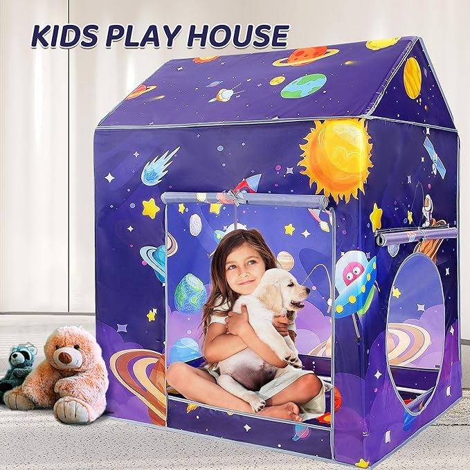 TTLOJ Gift for Christmas Universe Space Style Play Tents for Boys Girls, Playhouse Castle Toy for Toddler Play House, Teepee Tent Indoor Outdoor