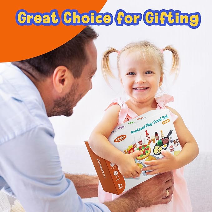 Pretend Food for Toddlers, Play Food Sets for Kids Kitchen with Frying Pan, Pretend Play Kitchen Accessories for Kids, Learning & Educational Toy for Girls Boys