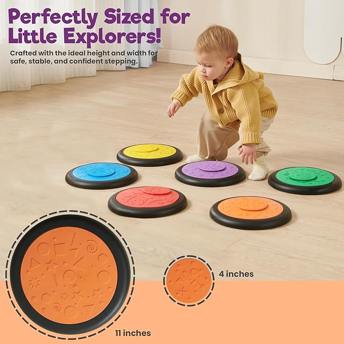 Stepping Stones – Indoor & Outdoor Obstacle Course Toys for Kids – Montessori Sensory & Motor Skill Development, Coordination & Active Play – Textured Educational Play Set