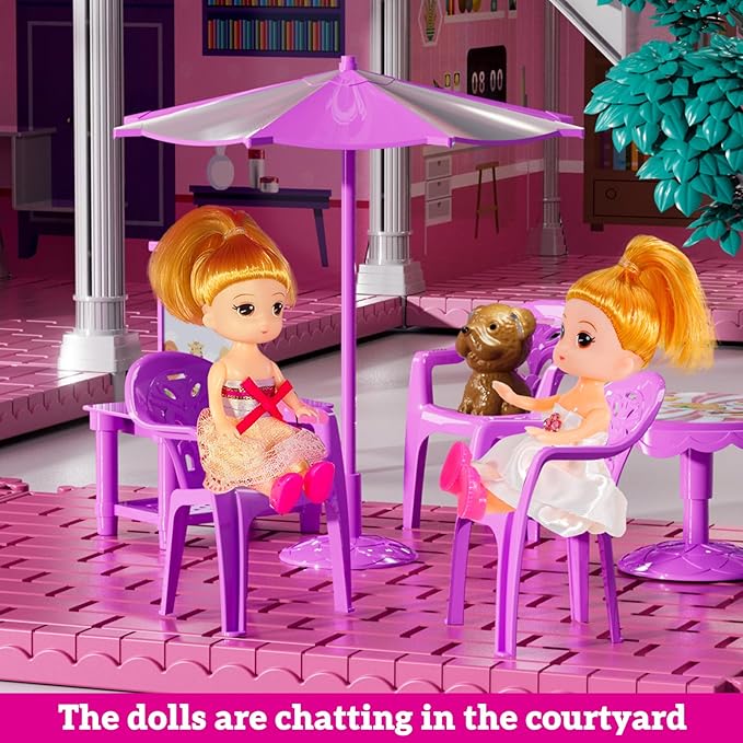 Villa Playset for Girls Ages 3-7, 3-Story 8 Room House with 2 Dolls, Furniture and Accessories, Indoor Playset Girls Toys for Ages 6-8, Pretend Toddler Toy, Birthday Gifts for Kids 4-8