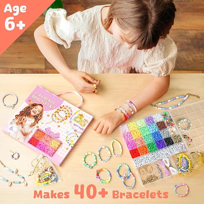 Girls Gifts Bracelet Making Kit, 20 Colors Polymer Clay Beads with Charms Letter Beads Arts and Crafts Kit Jewelry Making Set Birthday Gift Idea Girl Toys Gifts Party Favors for Kids Ages 6-13