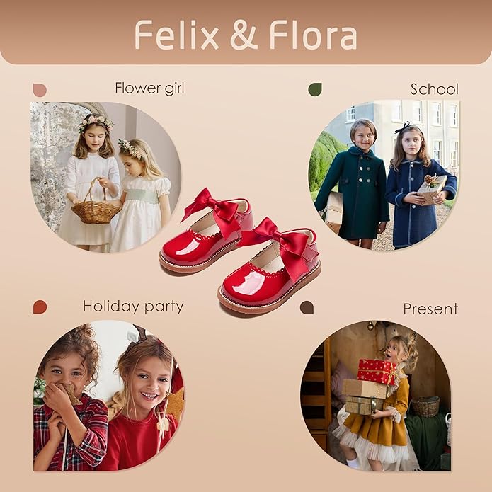 Felix & Flora Toddler Little Girl Mary Jane Dress Shoes - Ballet Flats for Girl Party School Shoes