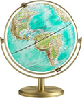 8'' World Globe with Gold Stand 720° Rotating, Kids Adults Student Geography Educational, Desk Globe Decorative Office Classroom, Unique Birthday Christmas Gifts (Elegant Turquoise)