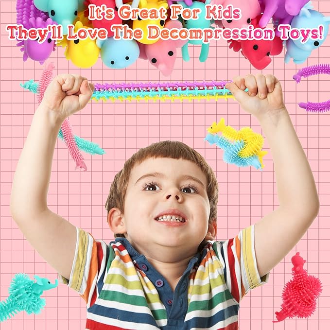 Chivao 200 Pack Bulk Stretchy String Fidget Toys Animal Sensory Toys for Kids and Adults Colorful Fidget Worm Stress Anxiety Relieve Party Favors Goodie Bag Fillers Birthday Gifts (Animal Style)