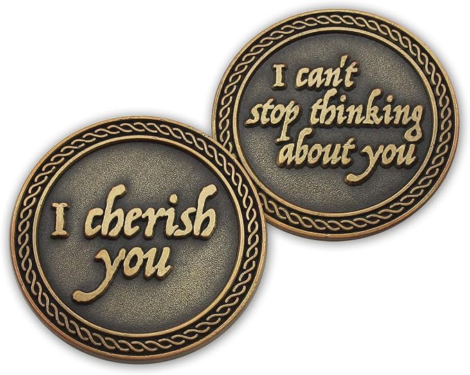 Bulk Set of 3 Romantic Love Expression Coins, I Cherish You, I Can't Stop Thinking About You, Anniversary Pocket Tokens for Date Night, Love Gift for Men & Women, from Him or Her