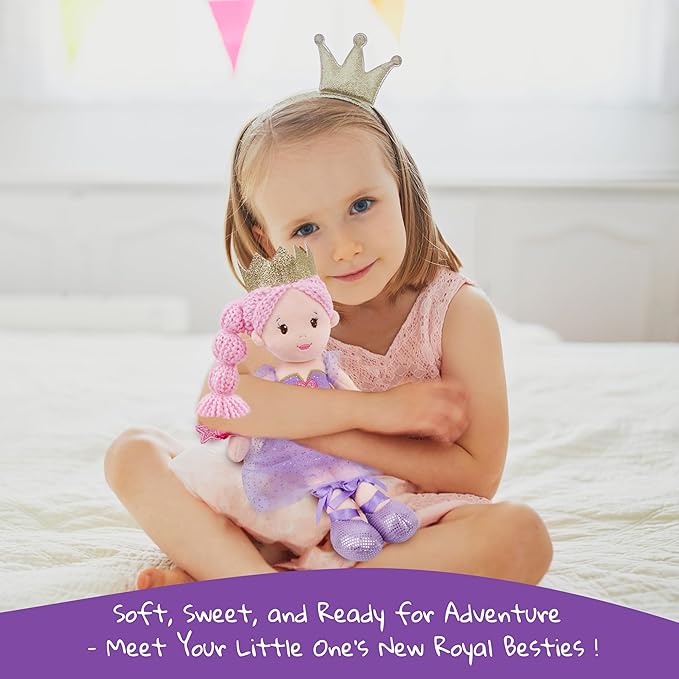 June Garden 12" Soft Baby Princess Doll Rosie - Stuffed Cuddly Princess Plush Gifts for Toddler Girls - Pink Dress