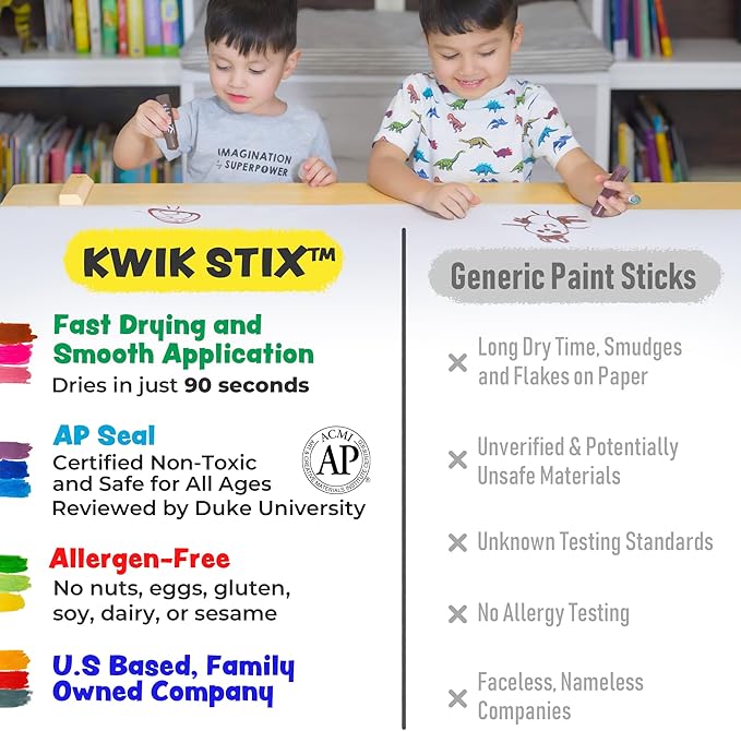 Kwik Stix Black, 12 Black Solid Tempera Paint Sticks, Quick Drying