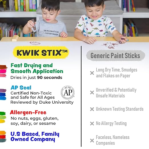 Kwik Stix Solid Tempera Paint Sticks, 24 Colors, Washable Paint Sticks for Kids, Non-Toxic, Quick Drying, Allergen Free, Comes in Classic, Metallic, & Neon Colors, Ideal for Kids and Toddlers