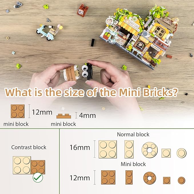 Street View Coffee Shop Mini Building Blocks, MOC Creative Building Toys Cute Animals Building Set for Girls 6-12, Simulation Architecture Construction Toy, Gift Idea for Kids Adults (1077 PCS)