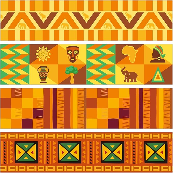 BeYumi African American Border Trim - 80Pcs Juneteenth Kwanzaa Holiday Kente Cloth Bulletin Board Borders Back to Shcool African American Celebration Party Classroom Office Poster Decoration