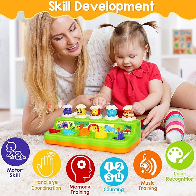 Duchong Toys for 1 Year Old Boys Girls, Interactive Pop up Toy with Music & Light, Early Learning Musical Toys for Toddlers 1-3, Birthday Gifts for Babys Infants 6-9-12-18 Months
