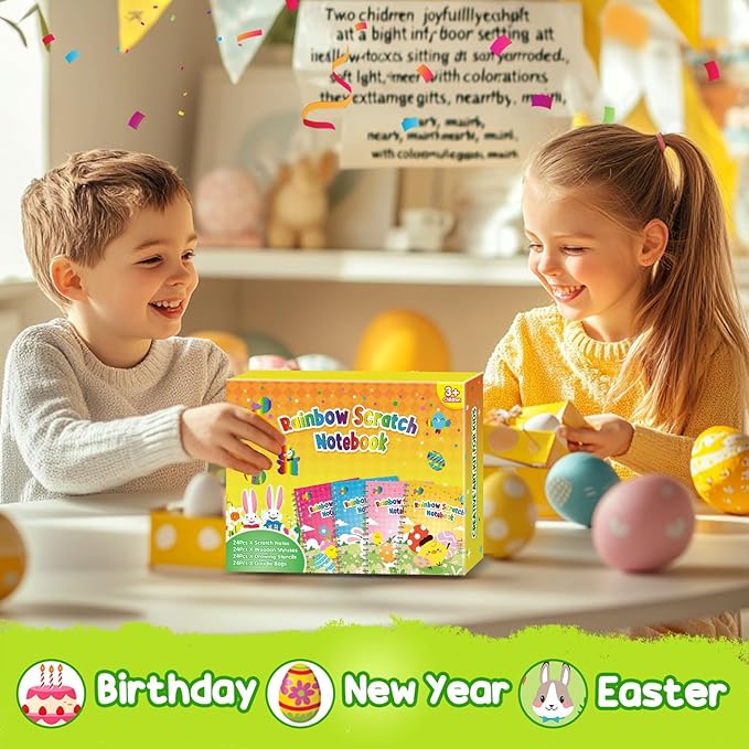 Party Favors for Kids 4-8-12: 24 Pack Scratch Rainbow Art Crafts Notebook, Coloring Book Goodie Bags Stuffers Kit, Bulk Birthday Gift Classroom Prizes Girl Boy Toddler Easter
