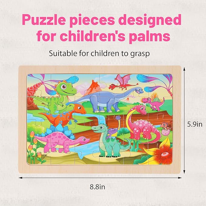 Wooden Puzzles for Kids Ages 4-6, 24 Piece Animal Dinosaur Marine Farm Jigsaw Puzzles 4 Packs, Preschool Toddlers Learning Activity Puzzles Toys for Boys Girls 3 4 5 6 Years Old