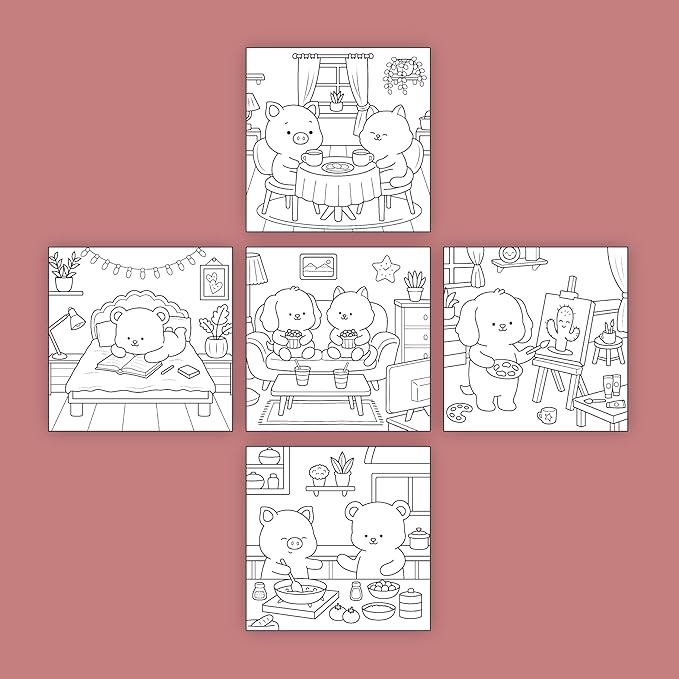 ArtPops Coloring Boxes – Pop-Up Pre-Printed Coloring Box Set – DIY Wall Art Kit for Teens & Adults – Eco-Friendly, Easy to Hang, No Frame Needed – 5-Pack, Cozy Friends