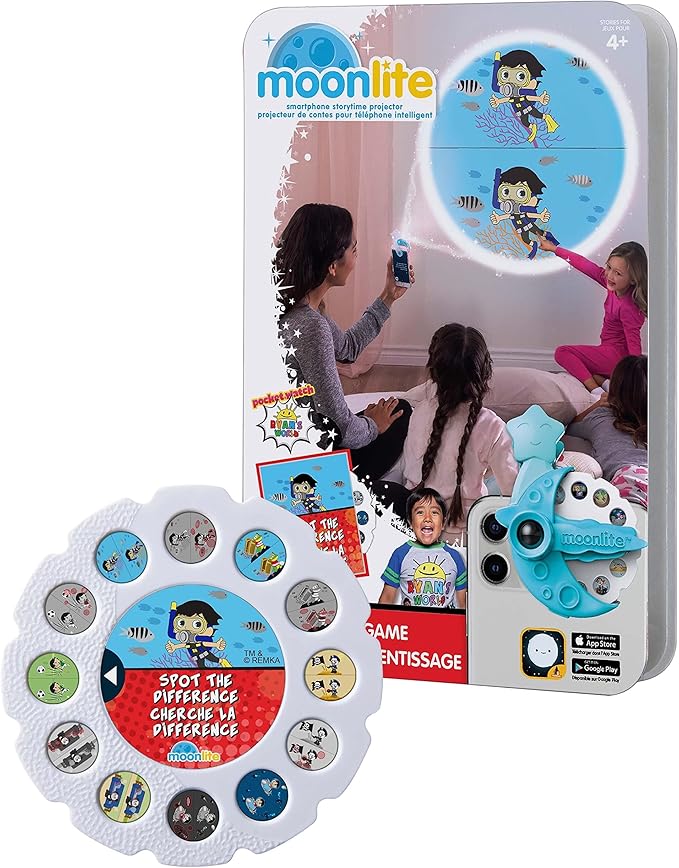 Moonlite Storytime - Ryan's World - Spot The Difference - A Magical Read Together - Projector Sold Separately - Digital Story w/ Sound FX - Learning Gifts for Kids Ages 1 Year & Up