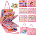 AIXMEET Toddler Busy Board Montessori Toys, Sensory Board Busy Book, Toys for Toddlers 3456 Year Old, Preschool Learning Activities with Life, Shape,Color,Animal,Weather,8 Pages (Pink)