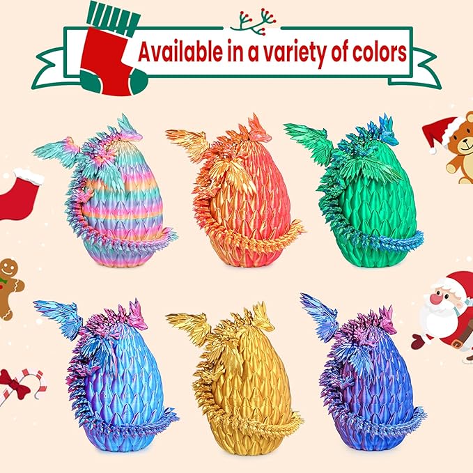 3D Printed Dragon Eggs with Articulated Fly Dragon Inside, Collectible Figurines Fidget Toy for Adults Kids Birthday Easter Christmas White Elephant Gifts for Friends Colleagues(Silk Green, L size)