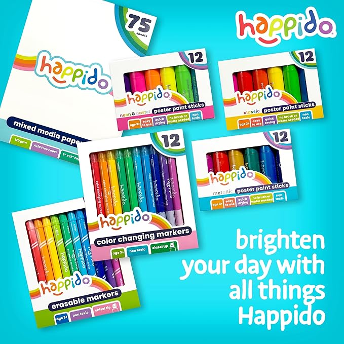 Happido Set of 12 Twistable Tempera Paint Sticks For Kids, Quick Drying, No Mess Art Supplies for Toddlers and Kids Ages 4-6 - CLASSIC COLORS