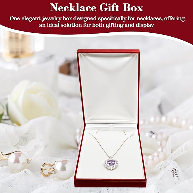 Novel Box Red Jewelry Box for Necklace 4.4x6.25x1.4 Inch - Faux Leatherette Jewelry Display Gift Boxes - Soft Velvet Interior Necklace/Pendant Storage Cases for Proposal Engagement Wedding Birthday
