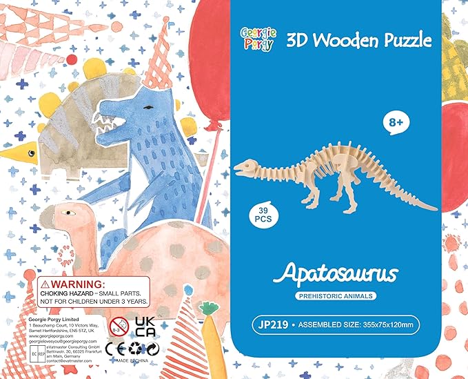 Georgie Porgy 3D Wooden Puzzles for Kids Toys Construction Woodcraft Kits DIY Model Puzzle Kits Birthday Gifts Pack of 3 (Parasaurolophus Apatosaurus Triceratops)
