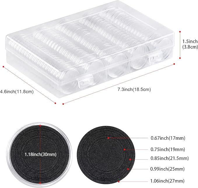 SPLF 100 Pieces 30mm Coin Capsules and 5 Sizes (17/20/25/27/30mm) Protect Gasket Coin Holder Case with Plastic Storage Organizer Box for Collection Supplies