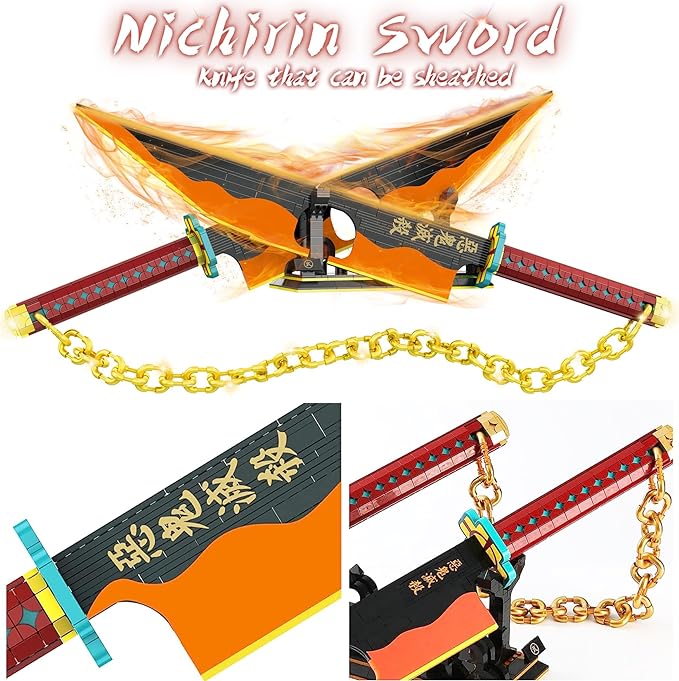 1478pcs, 82inch for Sword Building Block Model, Samurai Sword Set with Scabbard and Stand, Best Gift for Anime Fans