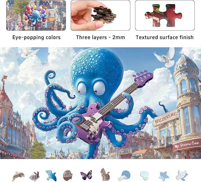 Anime Octopus Jigsaw Puzzles for Adults 1000 Pieces, Difficult Unique Shaped Puzzle for Game Night, Family, Friends, Puzzle Size 26.6x19.2