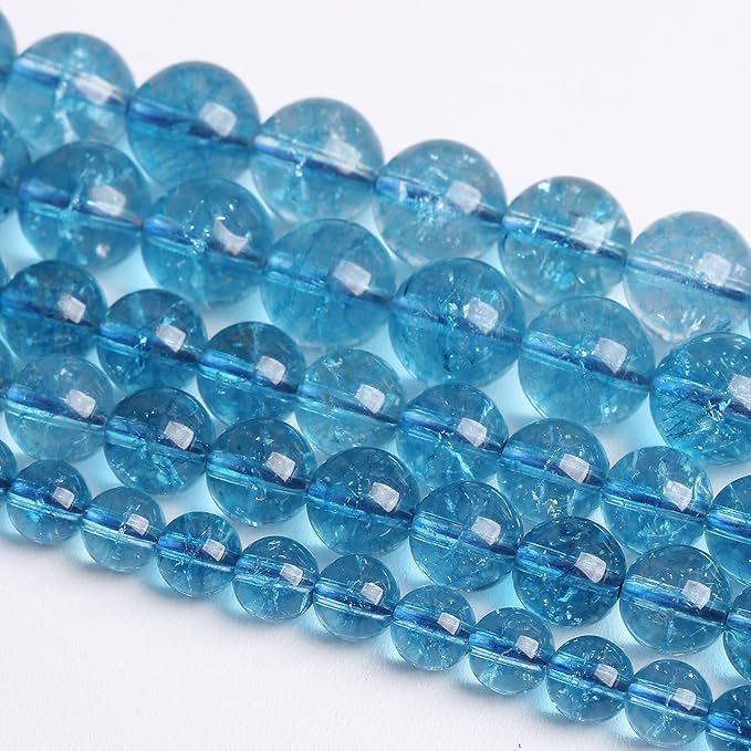 8mm 45PCS Blue Crystal Crackle Quartz Stone Spacer Round Loose Beads for Jewelry Making DIY Bracelet 15 inches Strand