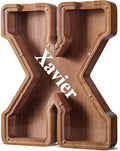 Summidate Customized Name Extra Large Wooden Piggy Bank for Kids Boys Girls Alphabets Letter A-Z Coins Bills Money Change Saving Box Clear Cover (Laser Engraved) Educational Toys 12"- Letter X