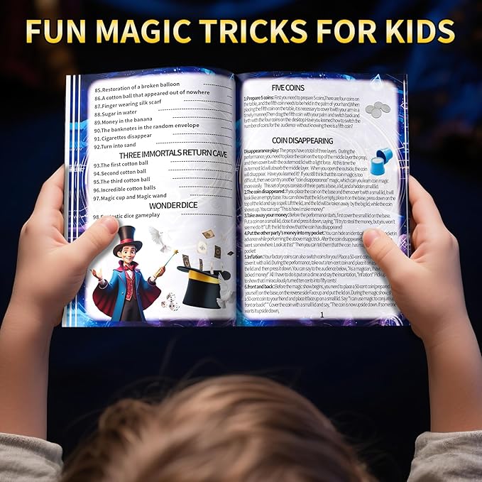 Magic Kit for Kids, 130 Magic Tricks Set for Kids with Magic Wand, Manual and Videos, Magic Set Toys Gifts for 6 7 8 9 10 11 12 Years Old Kid Boys Girls Beginner Halloween Christmas Birthday Parties