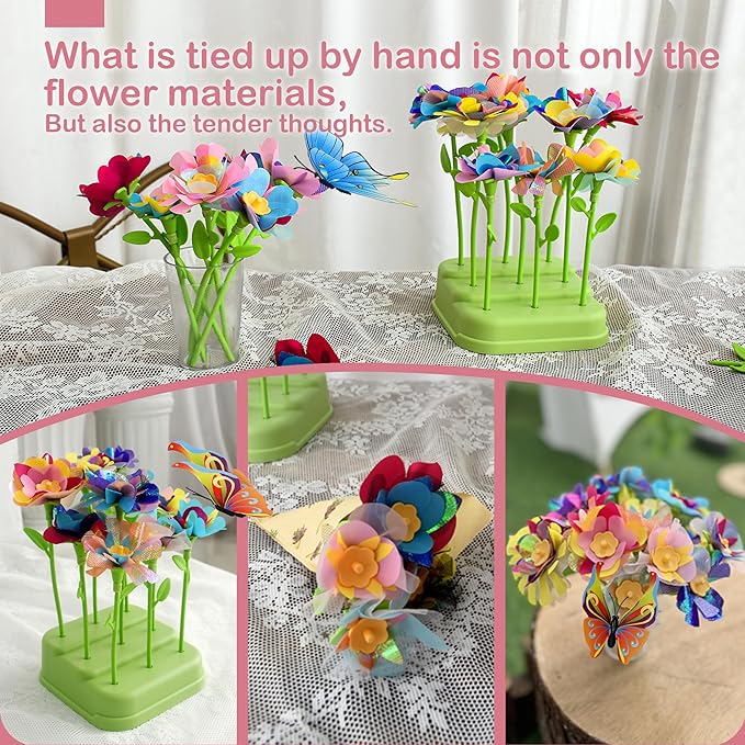 DIY Fabric Flower Bouquets Toys - Arts and Crafts for Kids 4 5 6 7 8, Arts & Crafts Flower Making Kit for Kids Girls, Educational Activity Toys for Girls Boys, 4 5 6 7 8 Year Old Girl Birthday Gifts