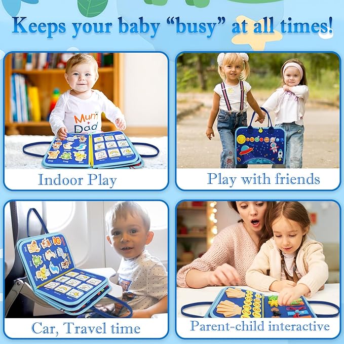 Busy Board for 1-3 Year Old Toddler Montessori Learning Busy Book Sensory Toys for Boys Girls Preschool Toys Birthday Idea Gift (Planet)