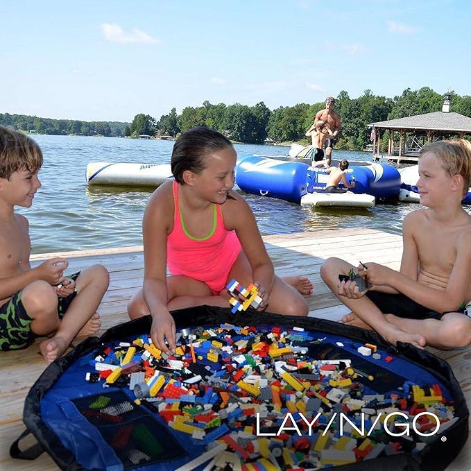 Lay-n-Go 2-in-1 Small Portable Drawstring Toys Storage Organizer and Play Mat for Room and Travel, Made for Kids and Toddlers with a Durable Patented Design