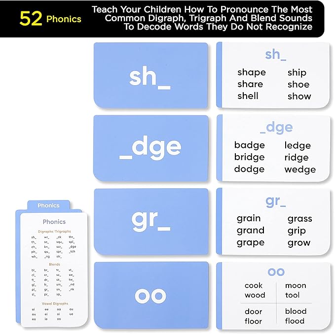 Think Tank Scholar 652 Sight Words/Phonics Flash Cards, Learn to Read: CVC Blends, Short/Long Vowel Sounds, Dolch & Fry High Frequency Site Words + Games: Preschool PreK Kindergarten 1st 2nd 3rd Grade
