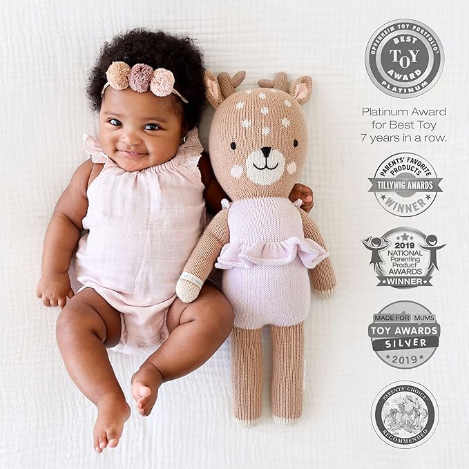 cuddle + kind Violet The Fawn Regular 20" Hand-Knit Doll – 1 Doll = 10 Meals, Fair Trade, Heirloom Quality, Handcrafted in Peru, 100% Cotton Yarn